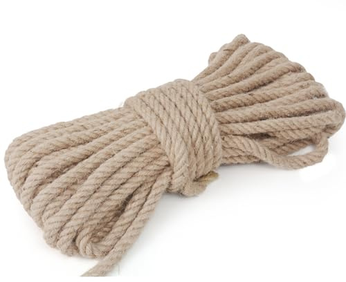Meidansini Corde de jute de 6 mm, corde de chanvre naturel torsadée de 29,9 m, ficelle de jute de manille torsadée pour travaux manuels, balançoire de porche, décoration, balustrade, quais,