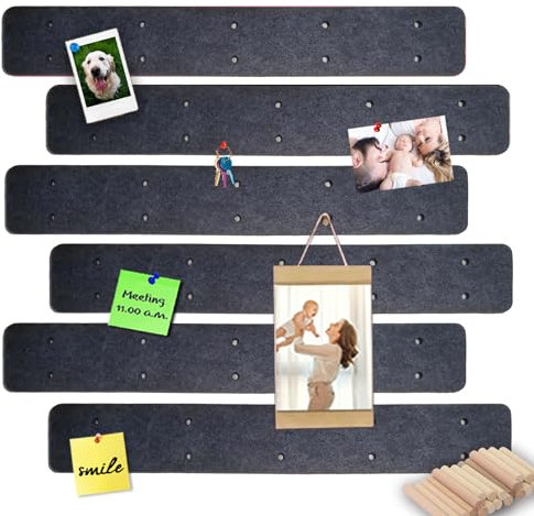Kleine Filz-Pinnwand, Korktafeln, Stecktafel, selbstklebende Korktafeln für Wände, Heimbüro-Dekoration, Memoboard, Pinnwand für Schmuck, Notizen, Fotos mit 20 Holzdübeln, 6er-Pack, Grau