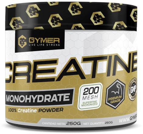 GYMER Creatina Monohidratada, Creatina en Polvo Monohidrato, Creatina Monohidrato, Monohidrato de Creatina, 250gr, Mejora Rendimiento Físico | Diferentes Sabores (250gr, Neutro)