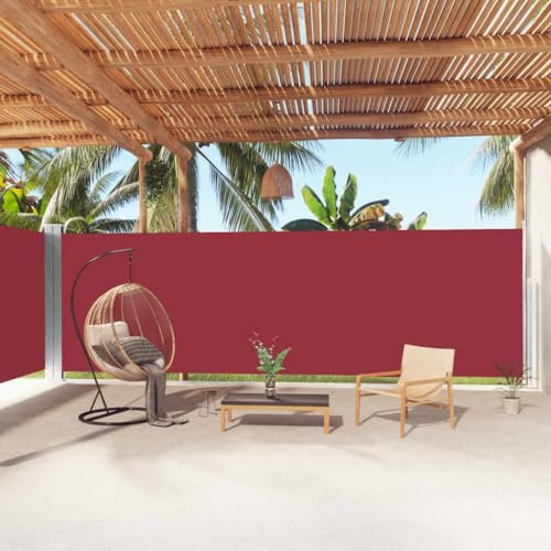 Seitenmarkise Ausziehbar, Seitensichtschutz Sichtschutzzaun Seitenmarki Sonnenrollo Geeignet für Innenhof Balkon Terrasse Garten Rot 200x1000 cm