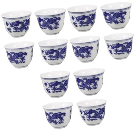 Ciieeo 12 Stk Schnapsglas aus blauem und weißem Porzellan chinesische teetasse porzellanbecher Teebecher asiatische Teetassen Vintage Teetasse dekorative Teeschale Teehalter Keramik