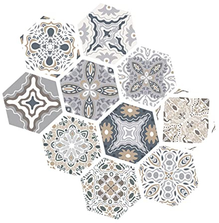 Adesivo Piastrelle Esagonali Autoadesive Impermeabili Antiscivolo | Pvc, Stile Floreale Parquet Multicolore, per Pavimento e Parete in Ambienti Domestici