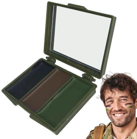 Camuflaje facial - Pintura facial de camuflaje, pintura facial de aceite de camuflaje, maquillaje de larga duración con espejo, pintura de camuflaje multicolor para cara y cuerpo, cobertura compacta