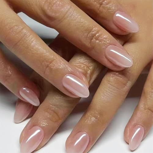 Yamobi 24 Stück Nude Rosa Press On Nails, Kurze Falsche Nägel Zum Aufkleben, Glänzende Künstliche Nägel Mit Design, Falsche Nagelspitzen, Künstliche Fingernägel