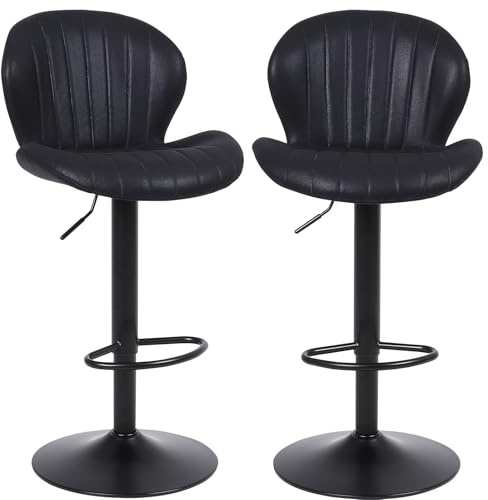 ralex-chair Moderne Barhocker 2er Set, Höhenverstellbare Drehbare Barhocker, Armlose Kücheninsel-Thekenstühle mit Rückenlehne und Fußstütze, Schwarz