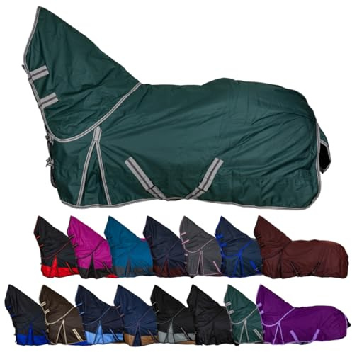 RL24 - Weidedecke Full Neck Basicline 600D Grün 135 cm (100g/m²) | Nylonfutter mit Füllung – Pferde Winterdecke – wasserdichte Outdoordecke mit Kreuzbegurtung – Pferdedecke