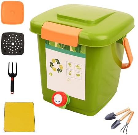 LFLIFENG Compostera Domestica 2/2,6/4/5 Galones Compostador Recoger Líquido De Abono Compostador,Style1(8L)-2Set