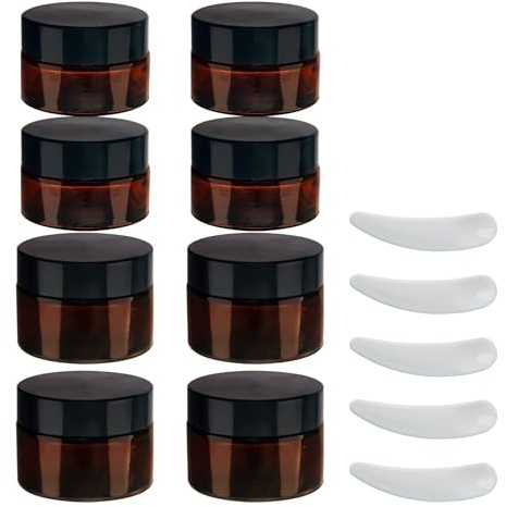 Lot de 8 pots à pommade en verre ambré - 20 ml/30 ml - Petites boîtes avec couvercle - Pour échantillons de voyage, cosmétiques, lotions, crèmes