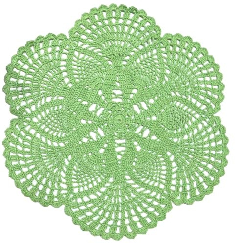 BOMHCS Napperon rond fait à la main en dentelle au crochet de 39,4 cm à 44,5 cm, 6 pétales de fleurs, dessous de verre, napperons vintage (1, vert pomme)