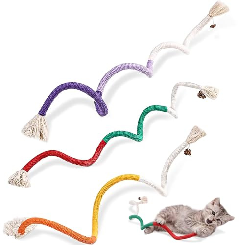 Ceeyoll 3Pezzi Giocattolo da Masticare per Gat,70cm Bastoncini Erba Gatta per Gat,Giochi Interattivi, per Gatini e Pulizia dei Denti,Giocattoli per la Dentizione Alleviare lo Stress.