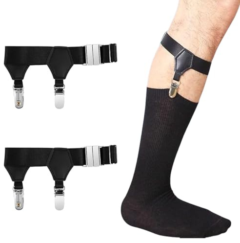 1 par Ligas de Calcetines Clips Dobles de Metal, Ligas De Calcetines, Gothic Punk Ajustable Pierna Liguero Cinturón,Tirantes Elásticos Ajustables para Calcetines de Vestir Formales,Negro,2,50 cm