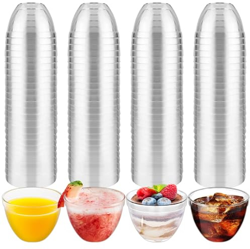 Sinofort Lot de 100 mini bols à dessert réutilisables en plastique rigide transparent de 60 ml, mini tasses à dessert, pots à cheesecake, pour pudding, mousse, parfait, tiiramisu, gelée