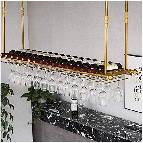 DOUYRN Portabottiglie sospeso con portabicchieri e ripiano, espositore Creativo sospeso, portabicchieri da Bar, portabottiglie, portabicchieri da Bar sospeso, ripiano in Ferro Capovolto,