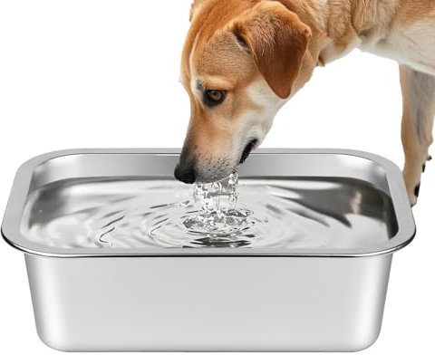Ohtomber Stainless Steel 1.25 Gallons Large Dog Water Bowl, Metal Pet Dog Water & Food Bowl No Spilling, Outdoor Feeder Dish Plate for Cat, Big, Extra Large Pet