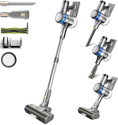 Dzaki Akku-Staubsauger, 45KPa Stabstaubsauger Kabellos Beutellos mit Display, Anti-Tangle-Bürste, 55Min. Laufzeit, Herausnehmbarer Akku