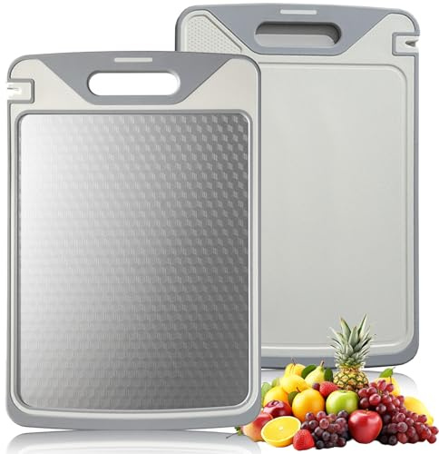 Cutting Board for Kitchen 2-Sided with 304 Steel and Food Grade PP Plastic | Chopping Boards For Kitchen With Sharpener, Hangable,Easy To Clean, Anti-Scratch Sturdy For Meat, Fruit And Vegetable Cutting