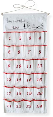 GRAZDesign Personalisierter Adventskalender aus Stoff mit 24 Taschen & Name zum selbst befüllen nachhaltiger und wiederverwendbarer Kalender 2025