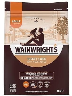 New Wainwright's Adult Cat Dry Food Turkey & Rice with Vegetables. Balanced levels to help support teeth and bones (Pack 4Kg)
