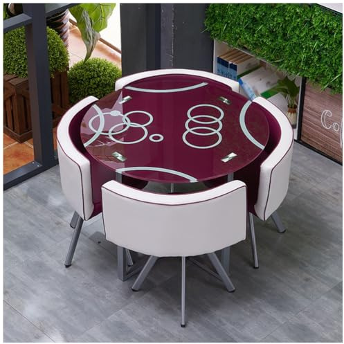 Küchen-Esstisch und Stühle, 4Er-Set, Quadratischer/Runder Esstisch und 4Er-Set, Moderner Tisch und Stuhl Aus Gehärtetem Glas für Kaffeeküchen-Besprechungstisch,2