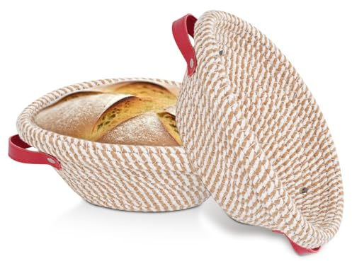 Zunmial Banneton Sourdough Bread Proofing Baskets, 2 Pack 9 inch Round with Liner&Cover, Cotton Rope Proofing Baskets for Sour Dough Bread Baking, Artisan Bread Making, Gifts for Women, Bakers