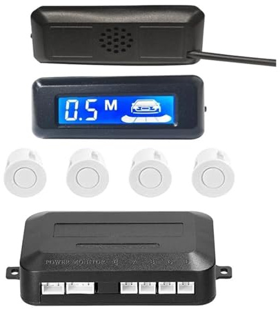 Capteur Radar De Recul Aide Radar Recul Arrière Voiture Capteur Stationnement Parktronic LCD Avertisseur Sonore avec 4(Blanc)