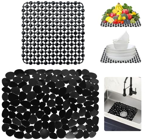 2 Pièces Tapis Evier Cuisine, Tapis D'évier De Cuisine en PVC 40 x 30 cm & 28 x 28 cm, Protege Evier Cuisines en Forme de Galets, Faciles à Mettre aux Dimensions, pour éviter Rayures dans l'évier