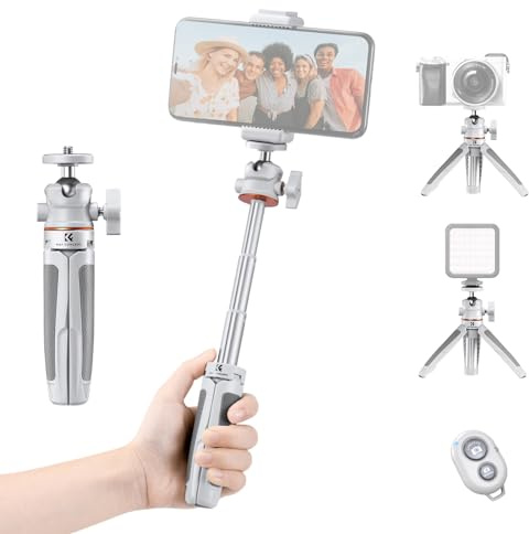 KIMISS Perche à Selfie avec Trépied, Plage de Stable et Extensible, Support Universel pour Appareil Photo de Téléphone, pour Capturer des Selfies, des Photos de Groupe, des Vlogs et des (White)