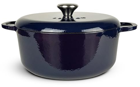 Season Casseruola in ghisa con coperchio, blu notte – 30 cm/7,7 l – pentola in ghisa solida per la preparazione del pane, stufati, arrosti e cottura in forno delicato, porta calore costante alla