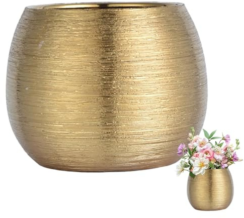 NASSMOSSE Pot de Fleur en céramique dorée avec Fond antidérapant, Plante d'intérieur et d'extérieur, décoration de Maison