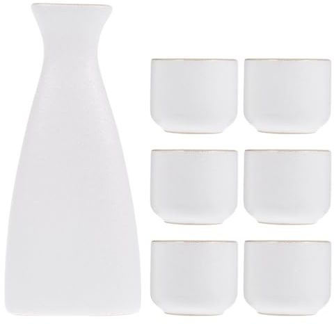 BESTYASH Set di 7 Pezzi di Sake Giapponese da Bere Tazze in Ceramica Bianca Multifunzionali di Stile Giapponese, per Casa e Bar come Regalo le Feste