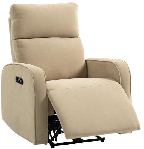 HOMCOM Poltrona Relax Elettrica Reclinabile 135° con Poggiapiedi, Poggiatesta Regolabile, Seduta Ampia, Poltrona Reclinabile Imbottita, Motori Doppi, Presa USB e USB-C, in Ciniglia, Soggiorno, Beige