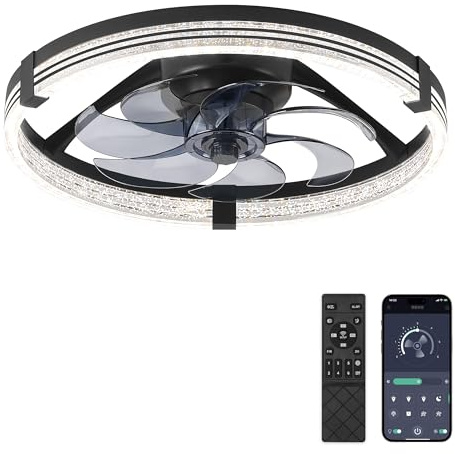 ZMISHIBO Ventilador Techo Silencioso 51cm, Luz LED Regulable 3000K-7000K, Motor DC, 6 Velocidades Reversible, APP y Control Remoto con Temporizador, Dormitorio y Salón - Negro