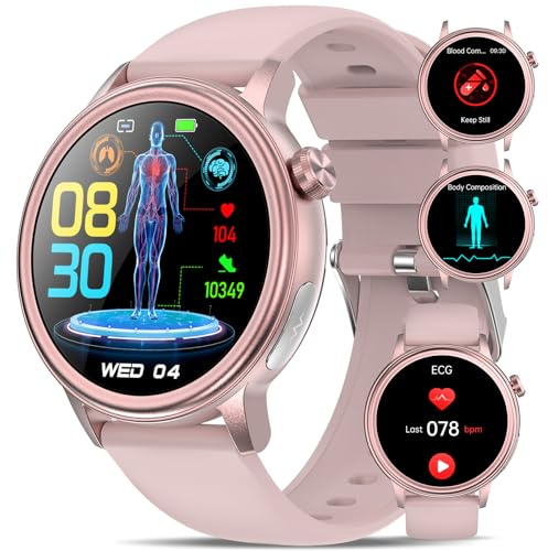 YYKY 2026 NUE Smartwatch Damen mit EKG/ΒΙυtｚυcker/ΒΙutdrυck/HRV,1.39 rund Gesundheitsuhr mit BMI/Hαrnsäure/Telefon/SOS-Taste 24H Herzfrequenz SPO2 Apnoe Schlafmonitor Stress Emotion Wetteranzeige