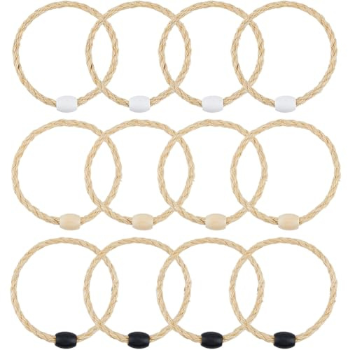 DICOSMETIC 12Pcs 3 Colors Sisal Rope Ring Toss Game Outdoor Throwing Games Carnival Game Reusable Round Toss in Black White Wheat Replacement Parts for Party Speed Agility Practice