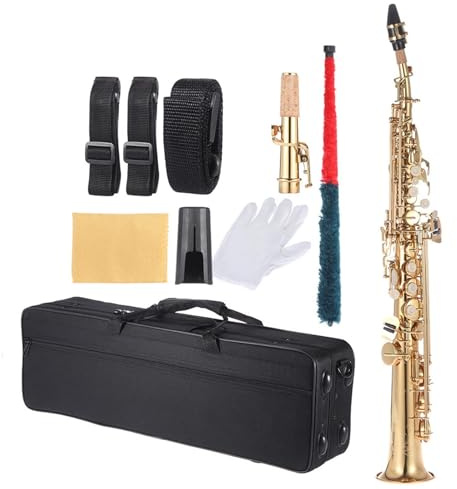Sassofono soprano dritto in ottone Sib Tuning con guscio chiave intagli custodia rigida guanti kit di pulizia cinghie strumento a fiato
