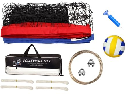 SunsoilGiant Volleyballnetz Set Tragbares Volleyballnetz Komplettset Outdoor Netz Ohne Stangen Polyethylen Funktion für Reisen Pool Hinterhof Schulen, mit Pumpe und Ball