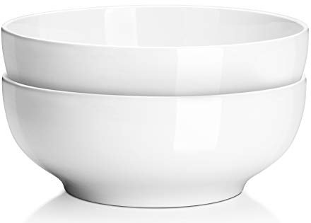 DOWAN Cuenco para Servir en Porcelana 2,65 Litros, Ensaladera Grande en Cerámica, Juego de Cuencos Grandes para Servir, Cuenco para Sopa, Ramen, Pho, Salade, Blanco, Lot de 2