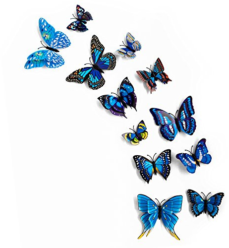3D Butterfly 12PCS Stickers Making Stickers Wall Stickers Crafts Butterflies (Blue(Double Wings))