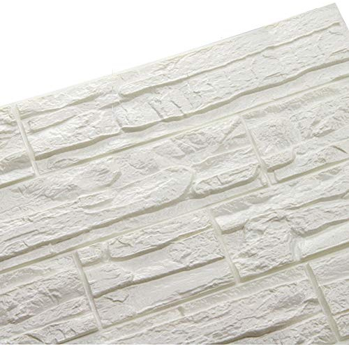 NHSUNRAY 3D Ziegel Tapete, 3D Wandpaneele Selbstklebend Steinoptik Weiß, Waterproof Brick Wall Stickers & Murals für Wohnzimmer, Schlafzimmer, Küche, cafe bar dekor (12 Stück, weiß)