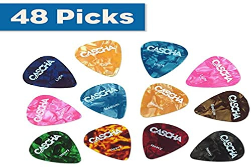CASCHA Guitar Picks 48er Set - Plektrum für Akustik-Gitarre E-Gitarre Ukulele Bass - hochwertige Plektren in 3 verschiedenen Stärken - aus abriebfestem Celluloid - Guitar Pick Set 48 Stück