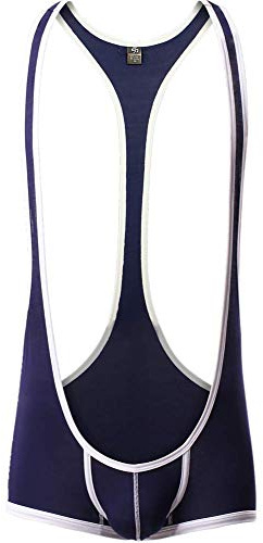 CSMARTE Män One Piece Bodysuit Brottning Singlet Atletisk Trikåunderkläder Gym Sportkläder Undertröja, BLÅ, XL