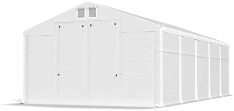 Das Company Tenda di stoccaggio bianco 5x10x3m Impermeabile 560 g/m2 PVC Telone Costruzione Winter Plus sul Fondo e Rinforzi Tetto e dell'Ingresso tutto l'anno con cavi d'acciaio
