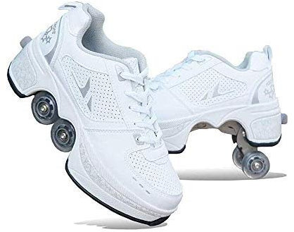 HUOQILIN Unisex-Kinder Skateboard Schuhe Kinderschuhe Mit Rollen Skate Shoes Rollen Schuhe Sportschuhe Laufschuhe Sneakers Mit Rollen Kinder Jungen Mädchen (White, 37)
