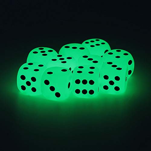 NUOBESTY 10 Stück Spielwürfel Leuchten im Dunkeln Würfel Neuheit Würfel Sechs Seiten Couchtisch Spiel Indoor Outdoor Spiel für Familie Bar Party 16Mm