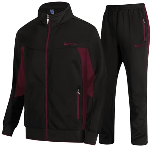 TBMPOY Men's Tracksuits Sweatsuits for Men Set Track Suits 2 Piece Casual Athletic Jogging Warm Up Full Zip Sweat Suits Black/Wine Red M