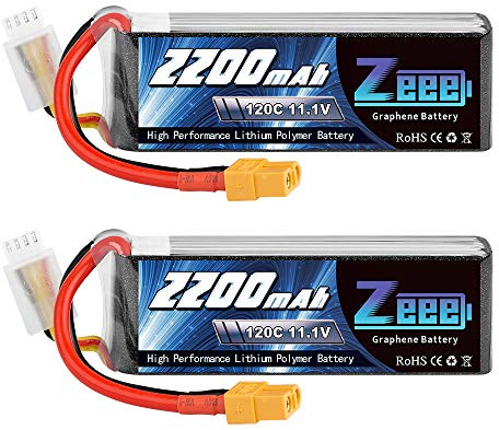 Zeee 3S Lipo Akku 11,1V 2200mAh 120C RC Akku mit XT60 Stecker(2 Packungen) | RC Batterie für UAV Drones FPV Rennrad Quadcopters Flugzeug Hubschrauber RC Boot RC Auto