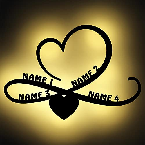 Namofactur personalisierte Familien-Wandlampe Unendlichkeitszeichen | Mit vier Namen, batteriebetrieben und in verschiedenen Farben wählbar – Wanddeko für Familie sowie Geschenk zum Einzug