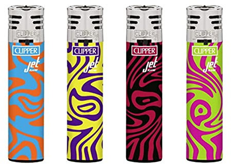 Clipper Jet Flame Original Feuerzeug Feuerzeuge - Funky Pattern - 4er Set + Clipper DHOBIA Feuerzeug