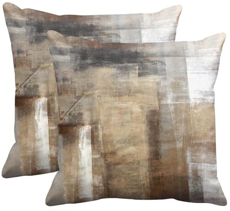 Britimes Dekorative Kissenbezüge mit abstraktem Ölgemälde, für Schlafzimmer, Wohnzimmer, 40,6 x 40,6 cm, 2 Stück, Taupe, Hellbraun, Grau, Braun, Beige