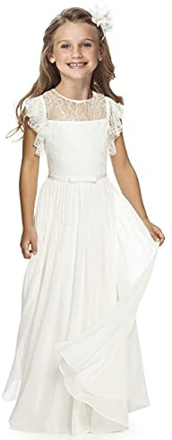 Aibaowedding Fancy Flower Girl Dress Girls Holy Communion Dresses for Wedding Pageant 2-13 Year Old(Ivory,12-13Y)